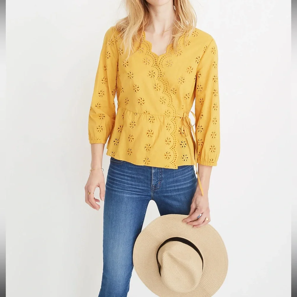 Madewell Scalloped Eyelet Wrap Top - Picture 1 of 9